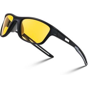 FEISEDY Sports Polarized Sunglasses For Men Women Cycling Driving Fishing Running UV400 Protection B0125(Black Frame & Yellow Lens)