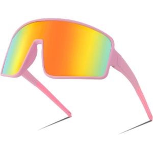 FEISEDY Sports Sunglasses, Polarized Oversized Shield for Women Men Youth, Baseball Cycling Running Outdoor Visor B2988(003 Pink Frame & Red Mirror Lens)