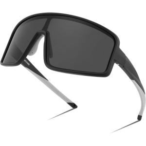 FEISEDY Sports Sunglasses, Polarized Oversized Shield for Women Men Youth, Baseball Cycling Running Outdoor Visor B2988(Black Frame & Grey Lens)