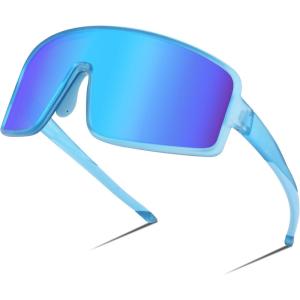 FEISEDY Sports Sunglasses, Polarized Oversized Shield for Women Men Youth, Baseball Cycling Running Outdoor Visor B2988(Blue Frame & Blue Mirror Lens)