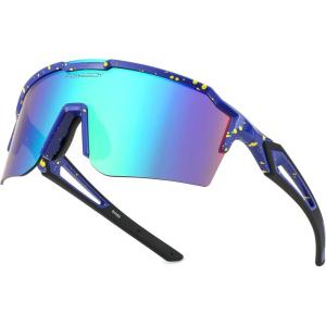 FEISEDY Sports Sunglasses for Men Women Baseball Cycling Running Driving Glasses UV400 B0088(Blue Frame Green Lens)