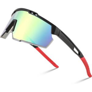 FEISEDY Sports Sunglasses for Men and Women, UV400 Protection Cycling Goggles Golf Baseball Driving Fishing B0022(Black Frame Gold Mirrored Lens)