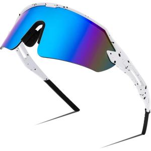 FEISEDY Sports Sunglasses for Men and Women, UV400 Protection Outdoor Cycling Driving Fishing Glasses B2987(002 White | Blue Lens)