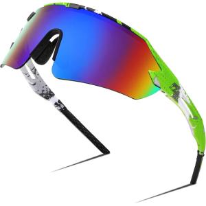 FEISEDY Sports Sunglasses for Men and Women, UV400 Protection Outdoor Cycling Driving Fishing Glasses B2987(003 Green | Blue Lens)