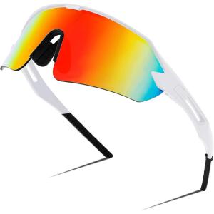 FEISEDY Sports Sunglasses for Men and Women, UV400 Protection Outdoor Cycling Driving Fishing Glasses B2987(005 White | Red Lens)