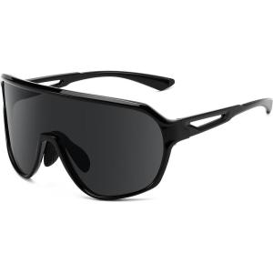 FEISEDY Sports Sunglasses for Men and Women,Oversized One Piece Reflective Lens Cycling Sunglasses B0178(Black Frame Grey Lens)