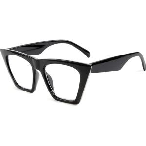 FEISEDY Square Cat Eye Reading Glasses Blue Light Blocking Women Fashion Cateye Reader Anti Glare Digital Eyestrain B2604(Black)