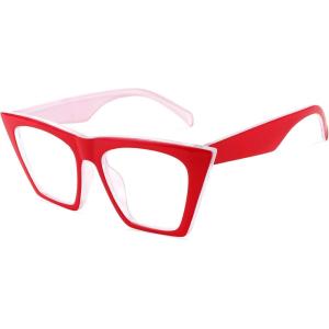 FEISEDY Square Cat Eye Reading Glasses Blue Light Blocking Women Fashion Cateye Reader Anti Glare Digital Eyestrain B2604(Red)