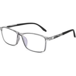 FEISEDY Square Men TR90 Frame Blue Light Blocking Reading Glasses, TR90 Rectangle Men Anti Blue Light Computer Reader B9026(Crystal Grey)
