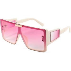 FEISEDY Square Oversized Flat Top Sunglasses With Side Lens Integrated For Women Men B4028(Beige Frame & Gradual Pink Lens)
