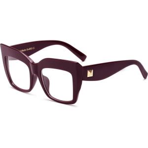 FEISEDY Square Oversized Glasses Frame Eyewear Women B2475(Fuchsia/Dark Red Brown)