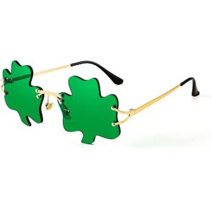 FEISEDY St. Patrick’s Day Irish Shamrock Sunglasses Lucky Green Leprechaun Costume Eyeglasses for Women Men B2369(Clover)