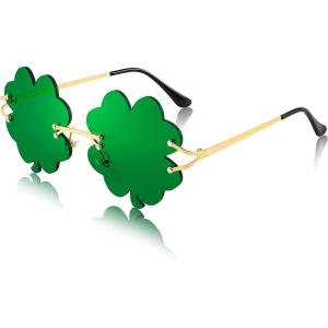 FEISEDY St. Patrick’s Day Irish Shamrock Sunglasses Lucky Green Leprechaun Costume Eyeglasses for Women Men B2369(Four Leaf Clover)