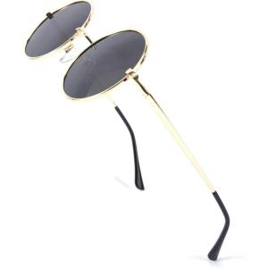 FEISEDY Steampunk Sunglasses Retro Round Polarized Women Men Metal Glasses B2528(006 Gold Frame Black Lenses)