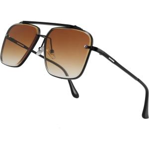 FEISEDY Sunglasses, Fashion Square Pilot Sunglasses, Vintage Metal Gradient Glasses for Men and Women, B4104(Black Frame/Gradient Brown Lens)