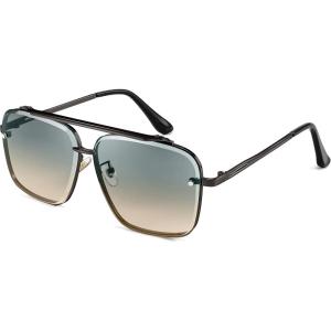 FEISEDY Sunglasses, Fashion Square Pilot Sunglasses, Vintage Metal Gradient Glasses for Men and Women, B4104(Gun Blackframe/Blue Yellow Lens)
