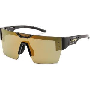FEISEDY Sunglasses Men Women, Big Oversized Square Frame,UV400 Mirrored Sun Glasses, Cycling Driving Fishing Hiking B0064(Black Frame With Gold Lenses)