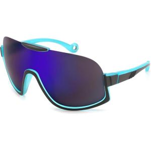 FEISEDY Sunglasses Men Women Oversized Fashion Sports Baseball Fishing Skiing Running Golf Adults Teens Half Frame B0012(Black Frame Blue Mirrored Lenses)