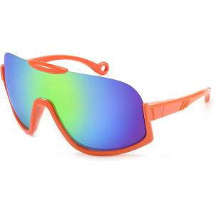 FEISEDY Sunglasses Men Women Oversized Fashion Sports Baseball Fishing Skiing Running Golf Adults Teens Half Frame B0012(Orange Framed Blue Mirrored Lenses)