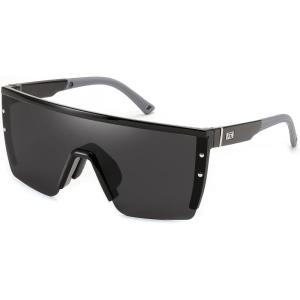 FEISEDY Sunglasses Mens Polarized Women Oversized Flat Top Square Cycling Fishing Golf Hiking Vintage Sun Glasses B2367(Polarized Grey Lenses With Black Frame 001)