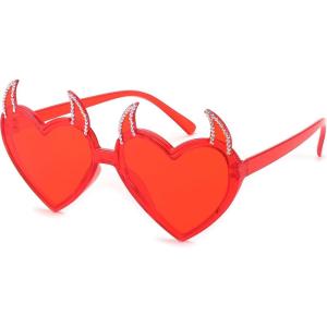 FEISEDY Sunglasses Women Men, Halloween Party Disco Trendy Love Sun Glasses, Rimless Heart Devil Ear Frame B0054(Red With Diamonds)
