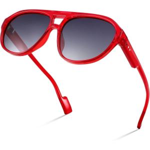 FEISEDY Sunglasses Women Men Polarized, Small 70s Aviator Frame, Retro Vintage Sun Glasses B2373(Transparent Red Frame | Grey Lens)
