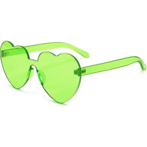 FEISEDY Thick Heart Sunglasses Rimless Heart Shaped Sun Glasses Women Fashion Love Glasses B2419(Fluorescent Green)