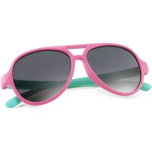 FEISEDY Toddler Aviator Polarized Sunglasses Flexible Frame Cute Baby Boys Girls Age 0-6 Rubber Outdoor B2789(001 Pink & Cyan-blue)