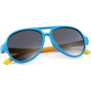 FEISEDY Toddler Aviator Polarized Sunglasses Flexible Frame Cute Baby Boys Girls Age 0-6 Rubber Outdoor B2789(002 Blue & Yellow)