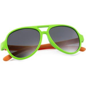 FEISEDY Toddler Aviator Polarized Sunglasses Flexible Frame Cute Baby Boys Girls Age 0-6 Rubber Outdoor B2789(005 Green & Orange)