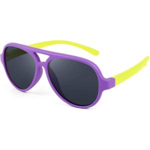 FEISEDY Toddler Aviator Polarized Sunglasses Flexible Frame Cute Baby Boys Girls Age 0-6 Rubber Outdoor B2789(006 Purple & Yellow)