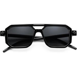 FEISEDY Toddler Sunglasses, Vintage Pilot Square, Flexible TPEE Kids Shades for Boys Girls Age 0-6 B0188(001 Cool Black)