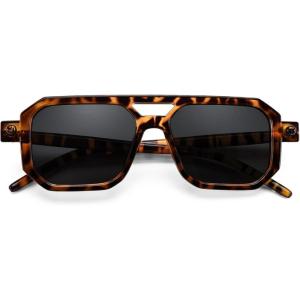 FEISEDY Toddler Sunglasses, Vintage Pilot Square, Flexible TPEE Kids Shades for Boys Girls Age 0-6 B0188(002 Wild Leopard)