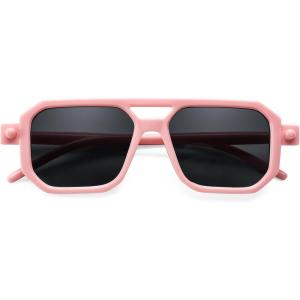 FEISEDY Toddler Sunglasses, Vintage Pilot Square, Flexible TPEE Kids Shades for Boys Girls Age 0-6 B0188(004 Cute Pink)