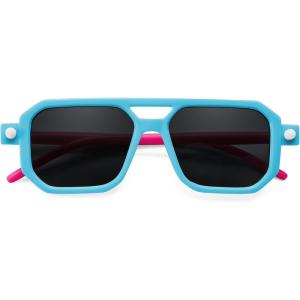 FEISEDY Toddler Sunglasses, Vintage Pilot Square, Flexible TPEE Kids Shades for Boys Girls Age 0-6 B0188(005 Lively Blue)