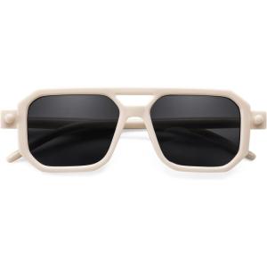 FEISEDY Toddler Sunglasses, Vintage Pilot Square, Flexible TPEE Kids Shades for Boys Girls Age 0-6 B0188(006 Quiet Beige)