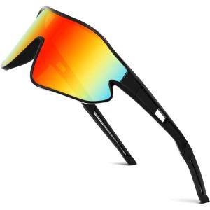 FEISEDY Unisex Youth Sunglasses, Teens Baseball Tennis Sunglasses, UV400 Sports Boys Girls Cycling Shades B4064(Black Frame/Red Mirror)