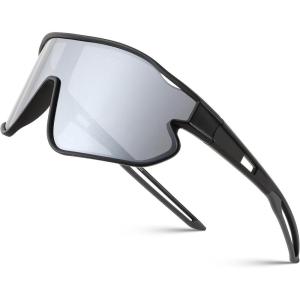 FEISEDY Unisex Youth Sunglasses, Teens Baseball Tennis Sunglasses, UV400 Sports Boys Girls Cycling Shades B4064(Black Frame/Sliver Mirror)