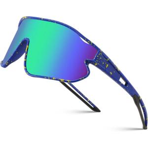 FEISEDY Unisex Youth Sunglasses, Teens Baseball Tennis Sunglasses, UV400 Sports Boys Girls Cycling Shades B4064(Blue Yellow Frame/Green Mirror)