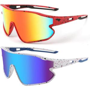 FEISEDY Unisex Youth Sunglasses, Teens Baseball Tennis Sunglasses, UV400 Sports Boys Girls Cycling Shades B4064(Red Mirror & Blue Mirror)