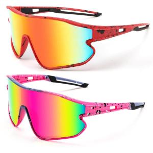 FEISEDY Unisex Youth Sunglasses, Teens Baseball Tennis Sunglasses, UV400 Sports Boys Girls Cycling Shades B4064(Red Mirror & Pink Red Mirror)