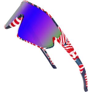 FEISEDY Unisex Youth Sunglasses, Teens Baseball Tennis Sunglasses, UV400 Sports Boys Girls Cycling Shades B4064(Stars&stripes Style/Blue Lens)