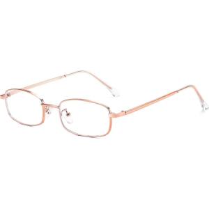 FEISEDY Vintage Blue Light Glasses for Women Metal Y2K Rectangle Glasses Gold Silver Fake Nerd Eyewear Frame B0271(Rose Gold)