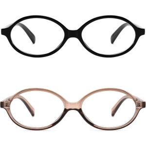 FEISEDY Vintage Oval Glasses for Women Men Retro Tortoise Blue Light Blocking Glasses Small Fake Nerd Eyewear Frames B0254(Black+transparent Tea)