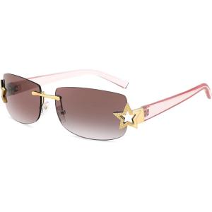 FEISEDY Vintage Rimless Rectangle Sunglasses Trendy 90s Y2K Women Shades B4122(Gradient Pink Brown)
