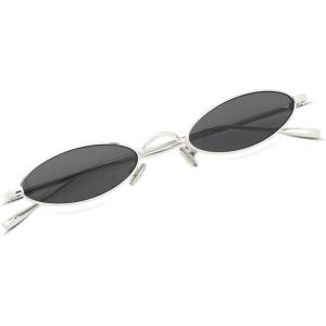 FEISEDY Vintage Small Sunglasses Oval Slender Metal Frame Candy Colors B2277(7sliver Frame Grey Lens)