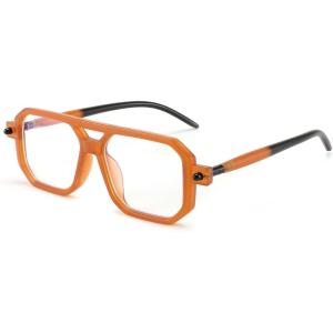 FEISEDY Vintage Square Blue Light Blocking Glasses Women Men 70s Flat Aviator Glasses Computer Anti Glare B0062(Orange)