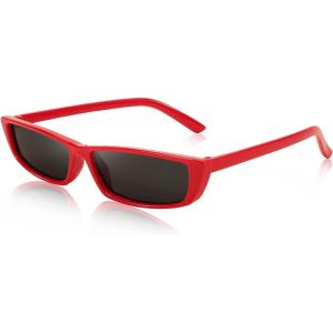 FEISEDY Vintage Square Small Sunglasses Cateye Women Acetate Frame Eyewear B2292(Red/Grey)