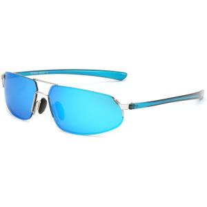 FEISEDY Vintage Sunglasses Men Polarized, Aviator Metal Frame Lightweight, Driving Fishing Running B0057(Polarized Blue Mercury Film Silver Frame 03)
