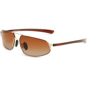 FEISEDY Vintage Sunglasses Men Polarized, Aviator Metal Frame Lightweight, Driving Fishing Running B0057(Polarized Gradient Tea Lens Gold Frame 05)